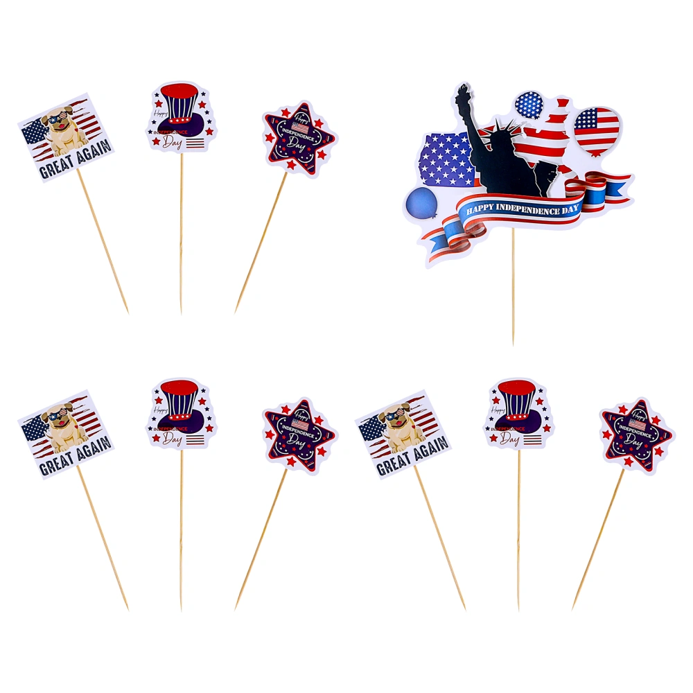 13Pcs Independence Day Cake Toppers Paper Celebrative Party Cake Insert Cards