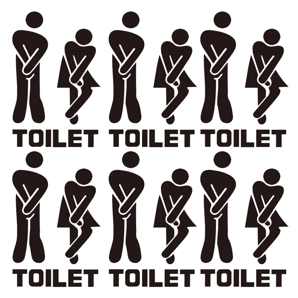 6Pcs Creative Toilet Stickers Toilet Sign Bathroom Wall Stickers   Cartoon Toilet Woman Men Logo(Black)