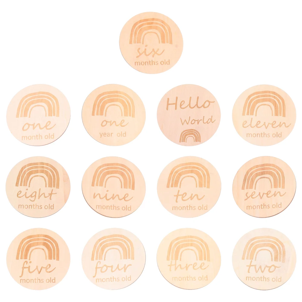 13pcs Baby Monthly Milestone Cards Wooden Photo Props Newborn Baby Gift