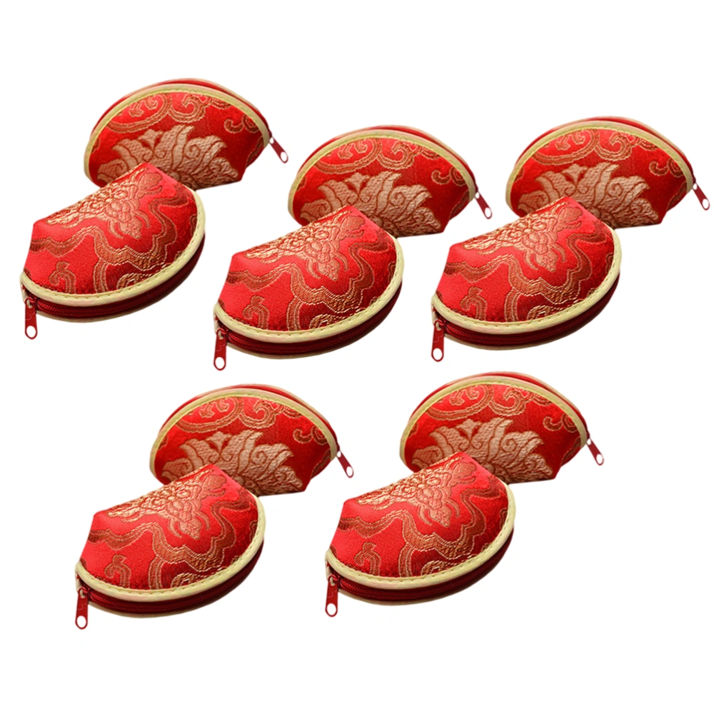 10pcs Chinese Style Coin Purse Shell Shape Bag Fashion Wallets Damask Candy Bag Storage Bag Holder Case