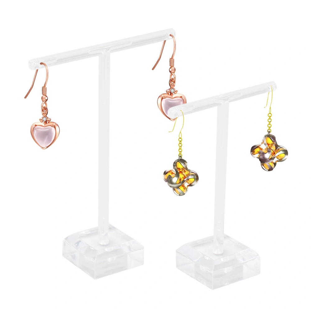 2pcs Acrylic Earrings Stand Holder T-shape Ear Studs Display Rack Jewelry Organizer (Transparent)