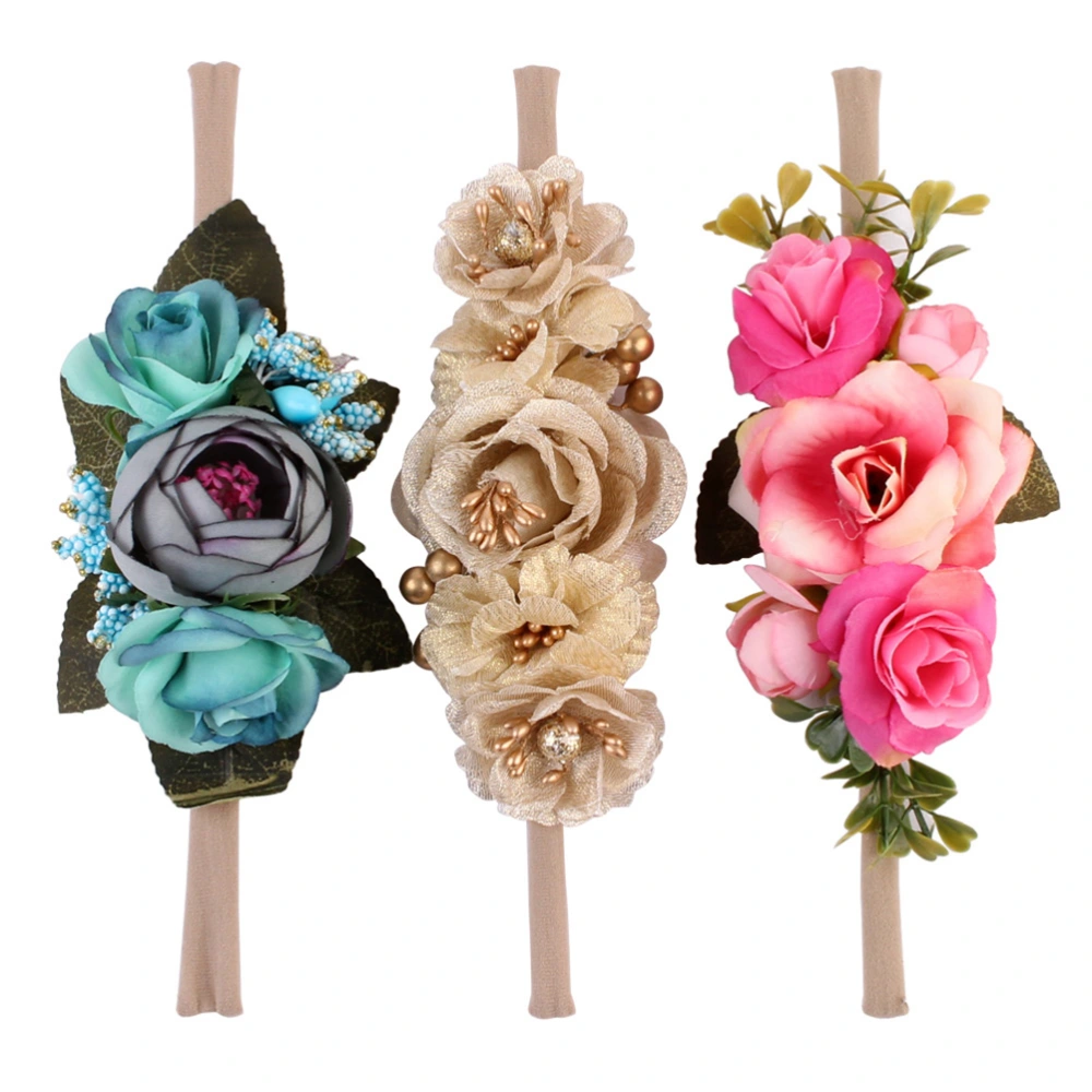 Baby Camellia Flowers Hair Bands Headbands Wreath Suits Beach Holiday Simulation Hair Bands Sets