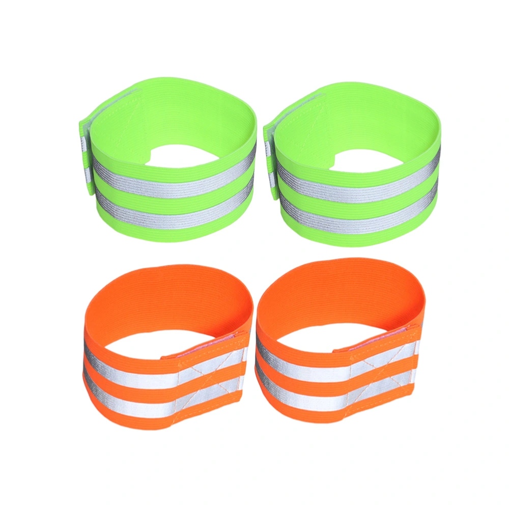 4 Pcs Reflective Elastic Band High Visibility and Safety Strap Armband Sports Accessories for Jogging Cycling Walking (Orange and Green)