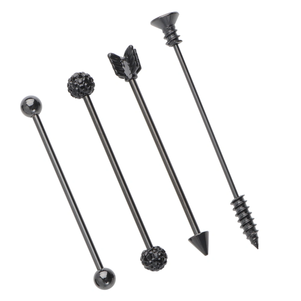 1 Set of Industrial Barbell Earrings Double Ear Holes Ear Stud Ear Cartilage Piercing Jewelry Black