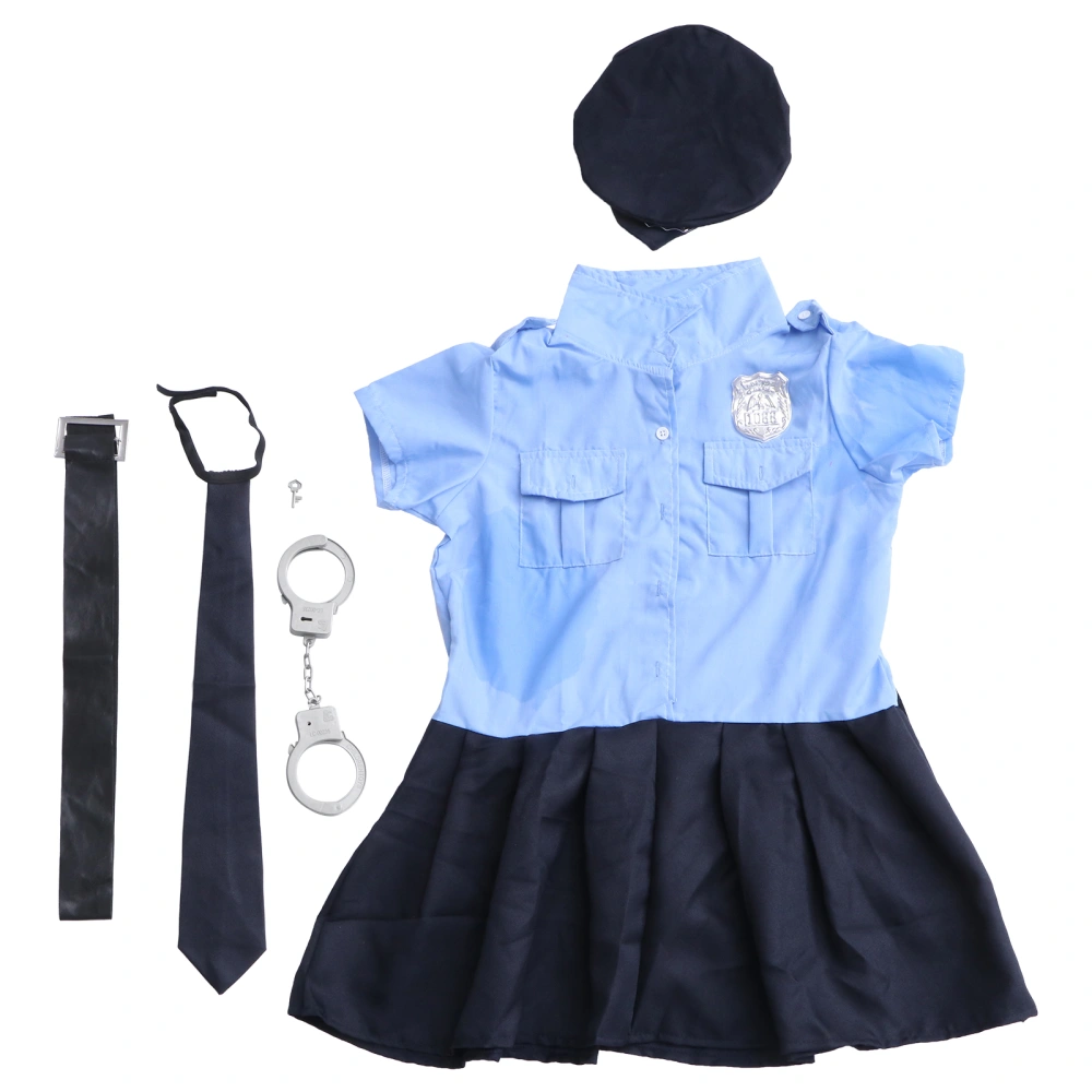 Girl Police Uniform Dress Game Props Sets Halloween Cosplay Police Clothes for Fancy Ball Party Stage Perforamnce (Dress Tie Hat Belt Shooter Toy Handcuffs Size L)