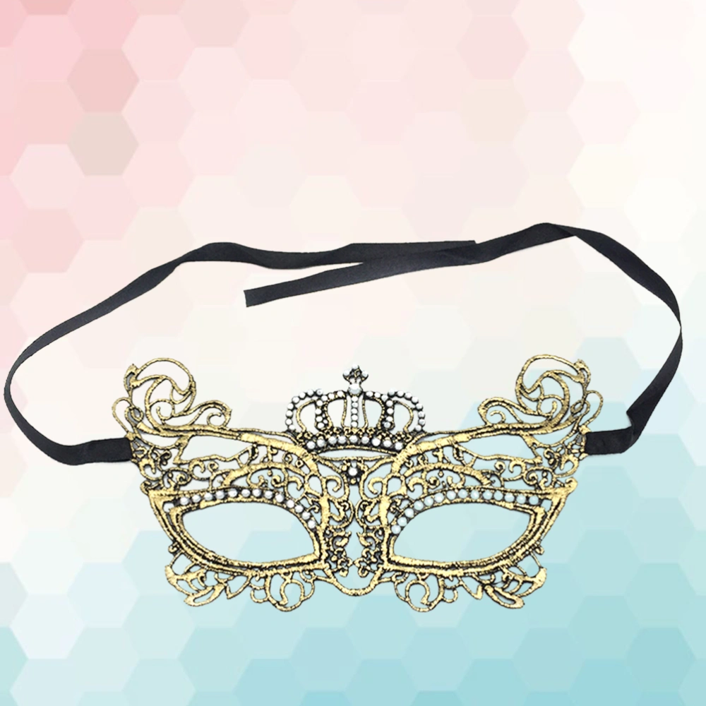 Rhinestone Crown Design Mask Lace Half Face Mask Gilding Eye Mask for Masquerade Ball Halloween Prom Carnival Cosplay (Golden)