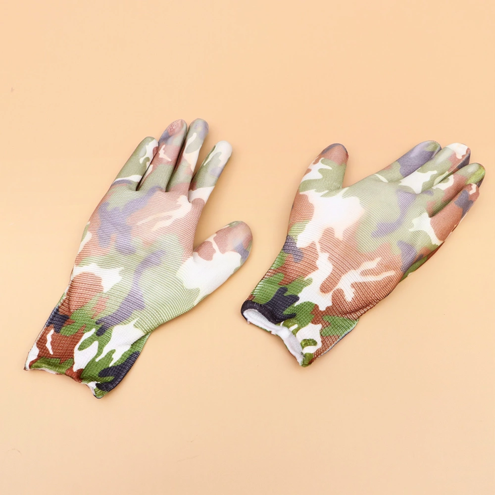 6 Pairs Printing Gardening Gloves Protective Gloves PU Safety Gloves Hand Protector for Home Public (Camouflage, 21x8cm)