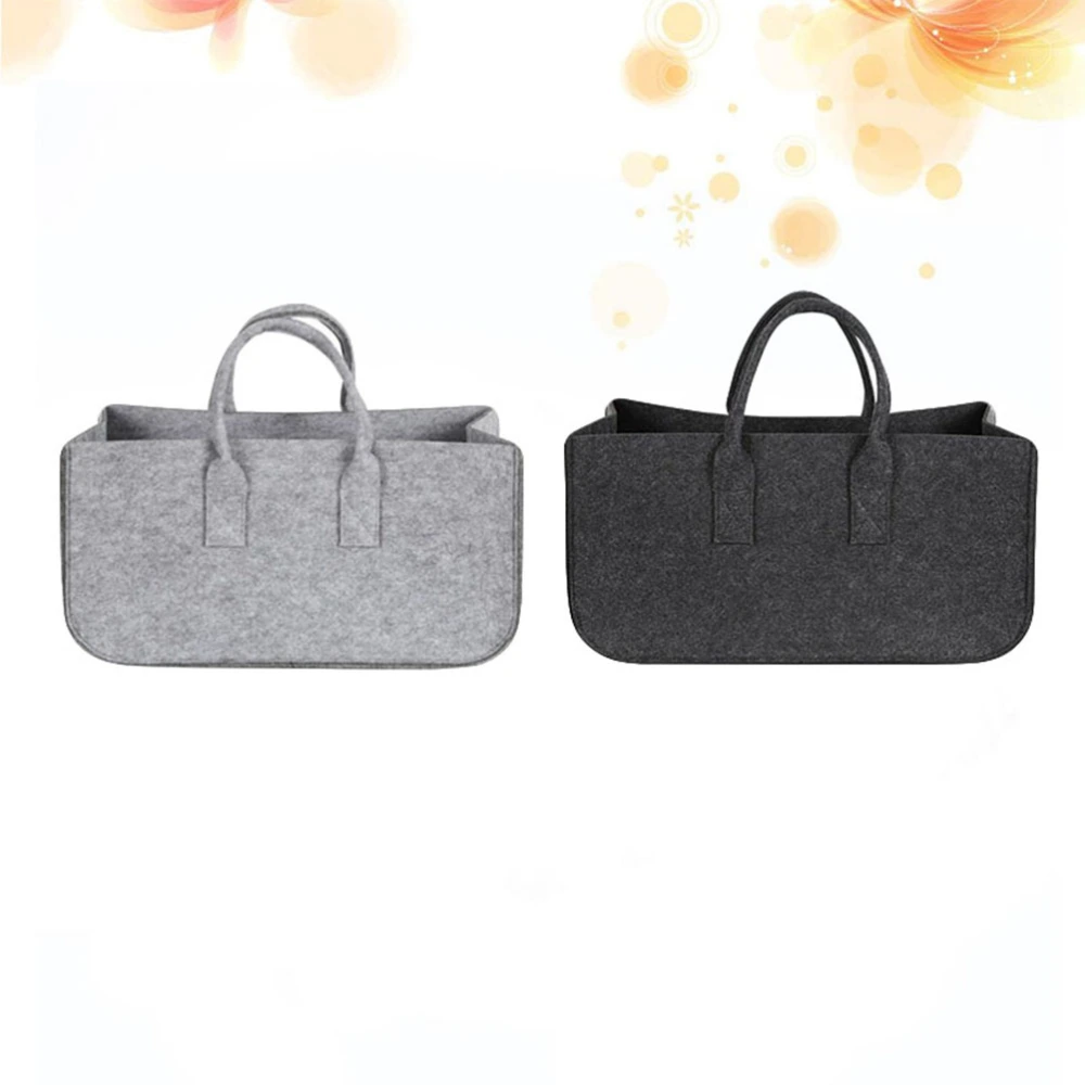 2 Pcs Felt Storage Bag Portable Folding Clothing Toys Storage Containers Non-woven Fabric Handbag (Black and Grey)