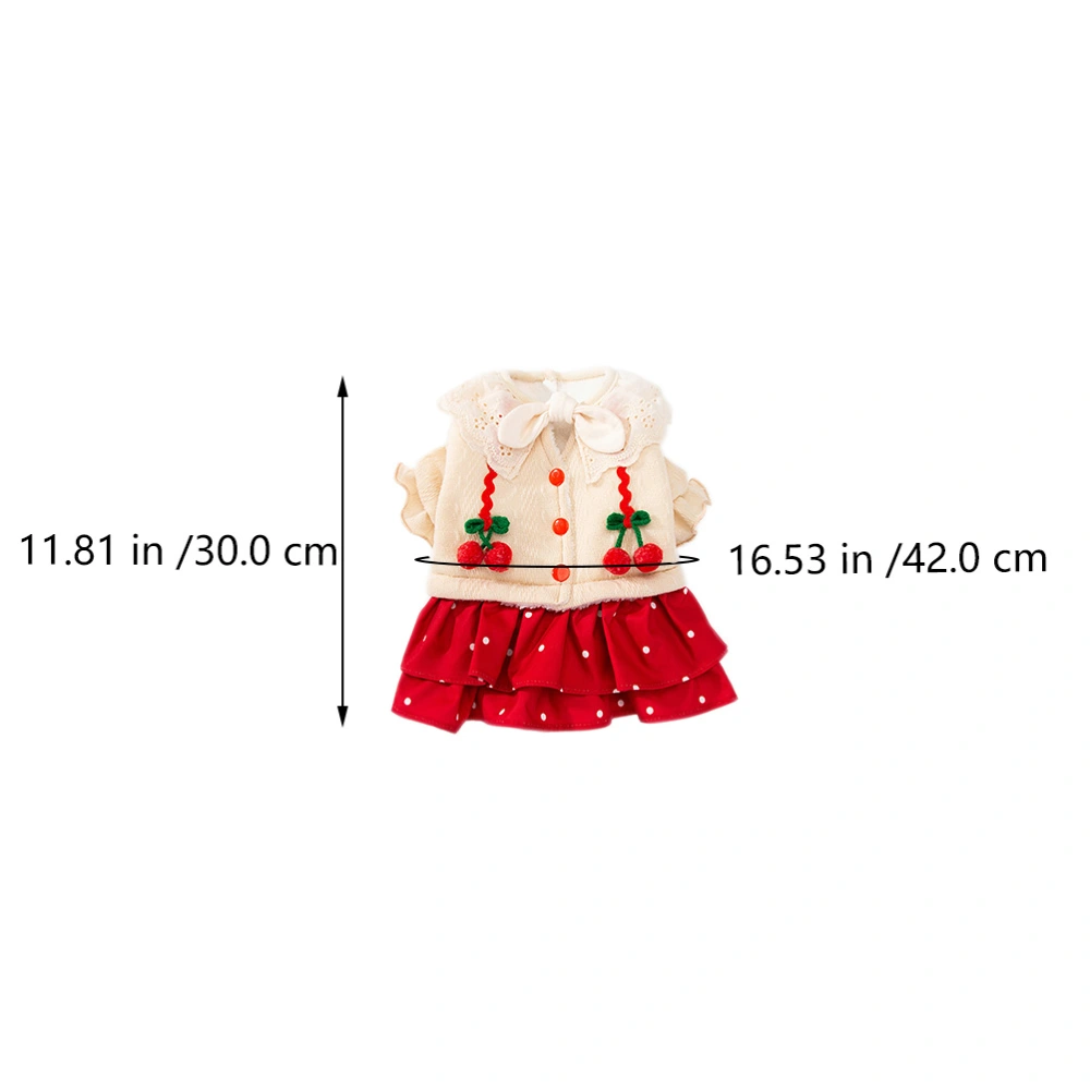 1Pc Dog Dress Lovely Cherry Pet Clothes Warm Winter Pet Skirt Pet Supplies