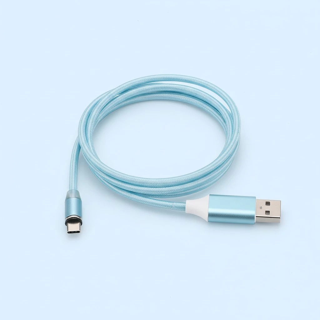 1m Magnetic Charger Cable Rounded Luminous Data Sync Wire Luminescent Cable for Android Blue