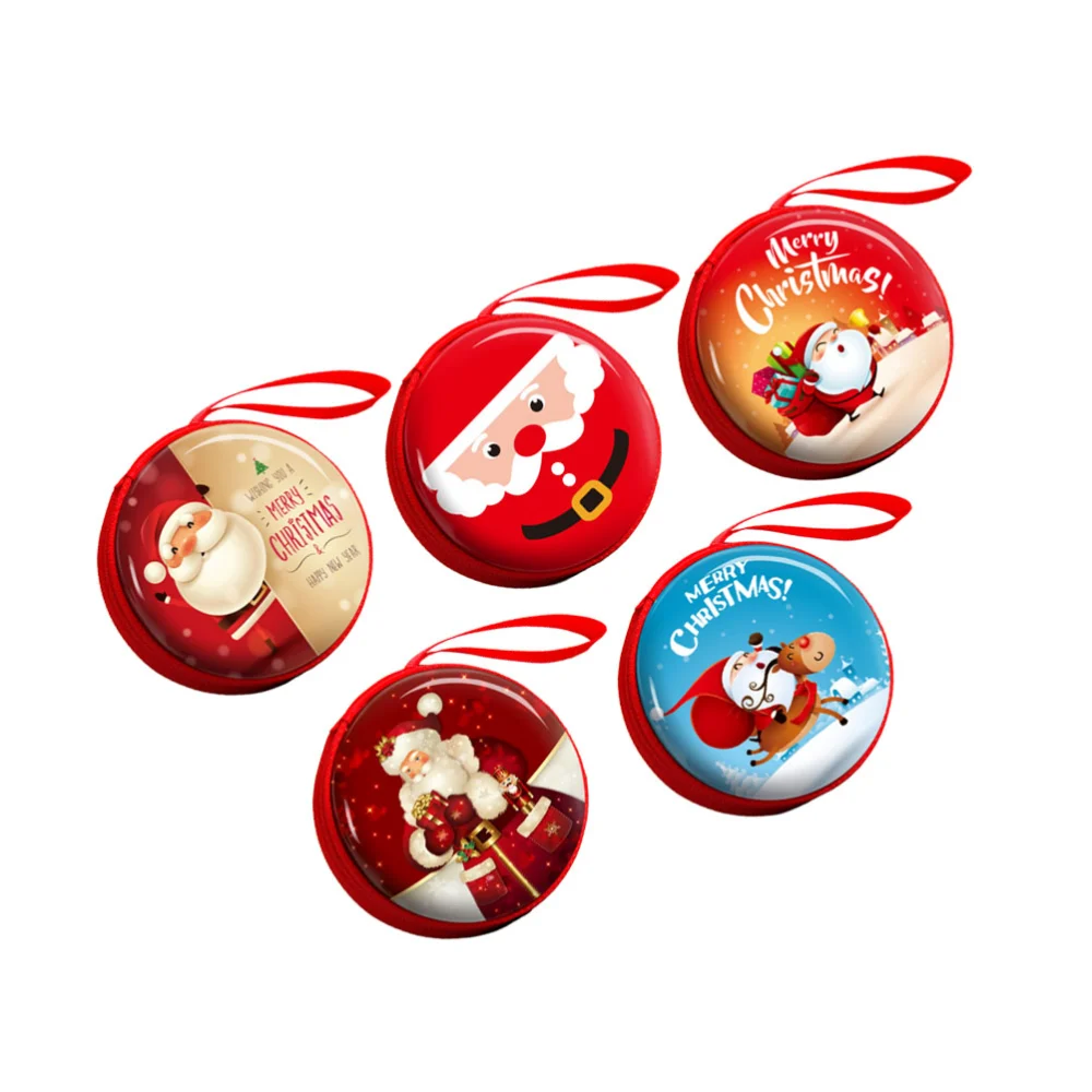 5Pcs Christmas Coin Bags Creative Cartoon Coin Purses Portable Zipper Change Purses Storage Bags Xmas Favor Random Style