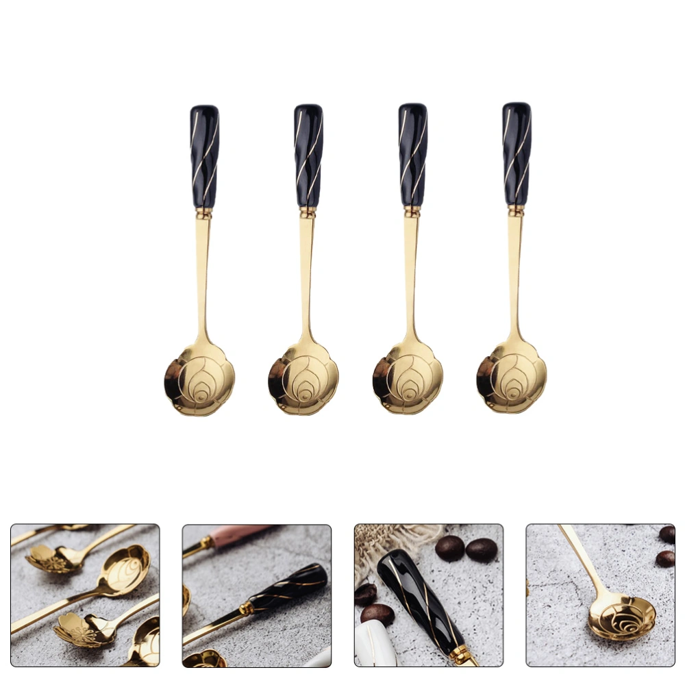 4pcs Delicate Flower-shaped Coffee Scoop Ice Cream Spoon Durable Dessert Spoon