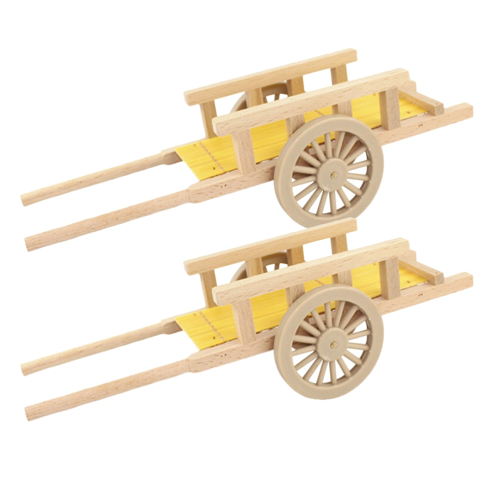 2pcs 3D Wooden Mini Trolley Miniature Farm Tools Models DIY Role Pretend Playing Toy