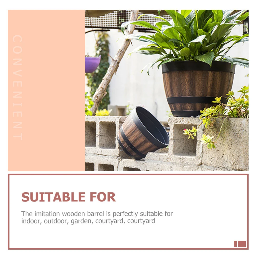 Imitation Wooden Flower Pot Large Capacity Retro Plastic Planter for Garden