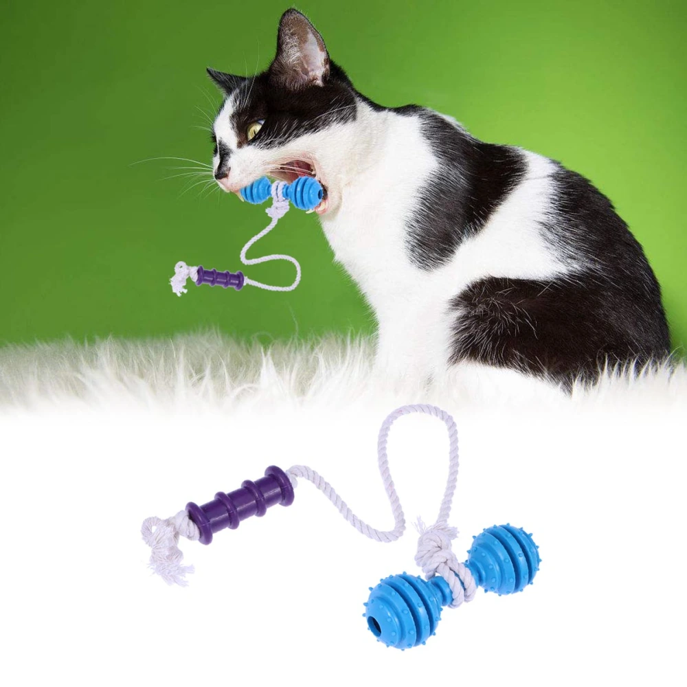 Ball Dumbell Toy for Pets Cotton Dental Teaser Puppy Chew Rope Biting Teeth Cleaning Toys (Blue)