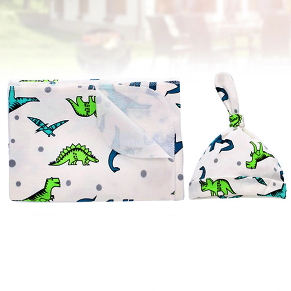 1 Set of Newborn Swaddling Clothes Baby Pure Cotton Blanket Hat Infant Wrapping Towel Newborn Accessories (Dinosaur Pattern)