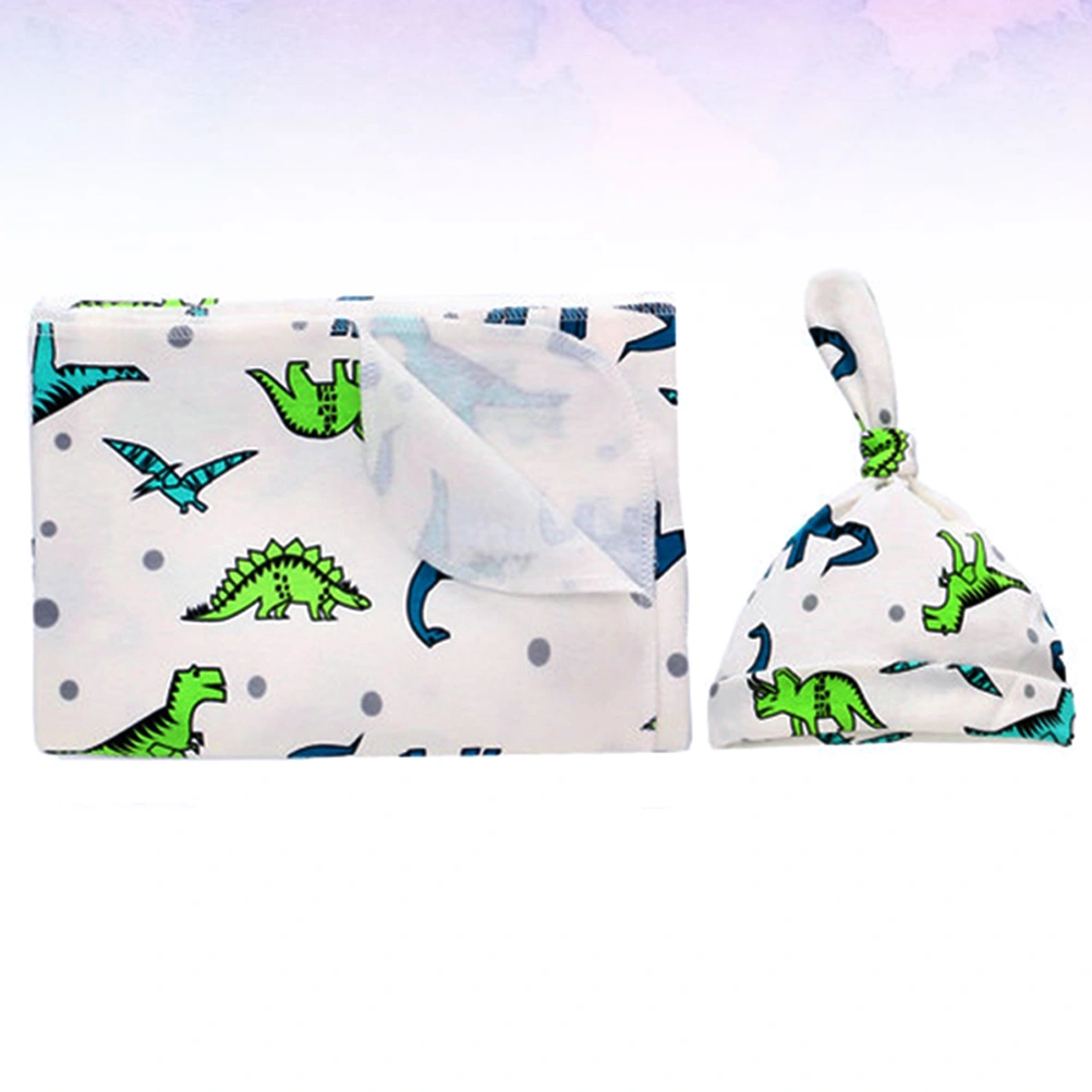 1 Set of Newborn Swaddling Clothes Baby Pure Cotton Blanket Hat Infant Wrapping Towel Newborn Accessories (Dinosaur Pattern)