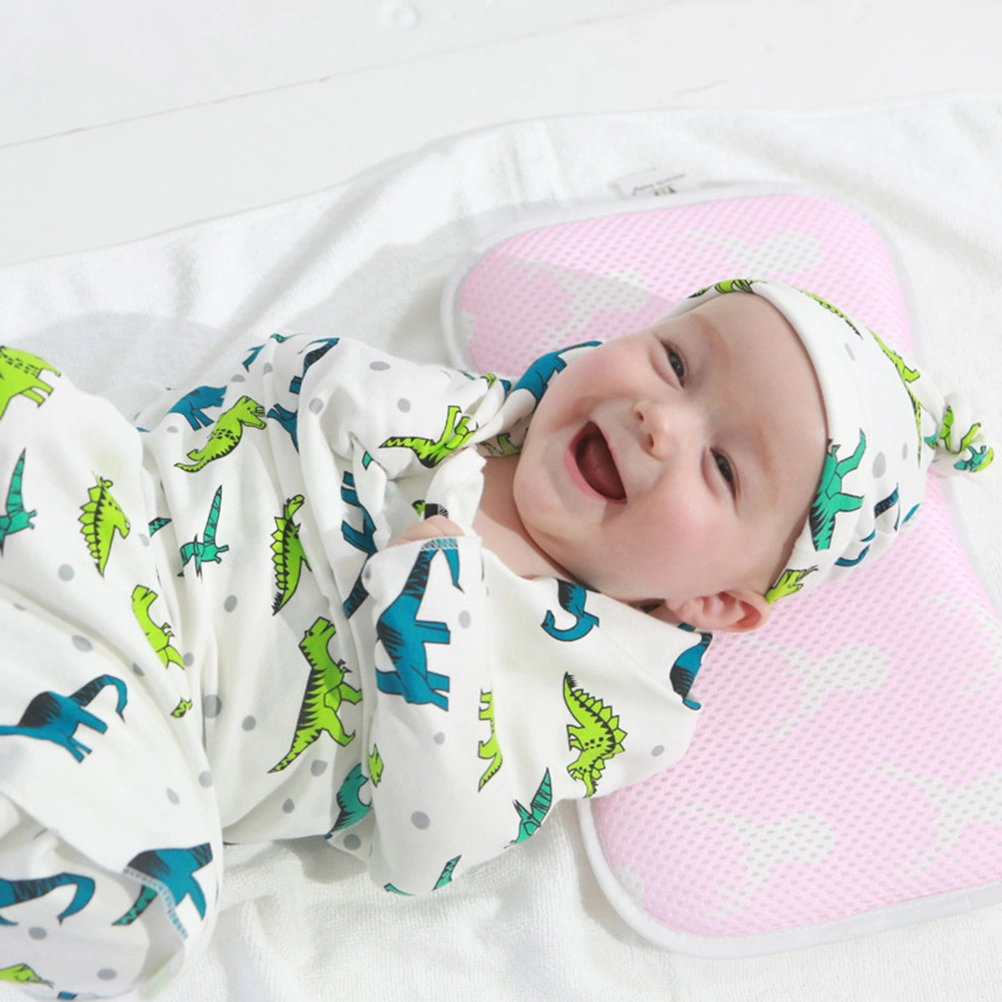 1 Set of Newborn Swaddling Clothes Baby Pure Cotton Blanket Hat Infant Wrapping Towel Newborn Accessories (Dinosaur Pattern)