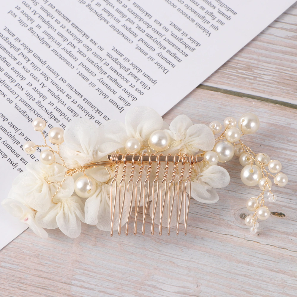 Fashion Pearl Rhinestone Wedding Hair Clip Pin Comb Leaf Flower Women Hair Jewlery (White, The Color of Braided Line for Random)