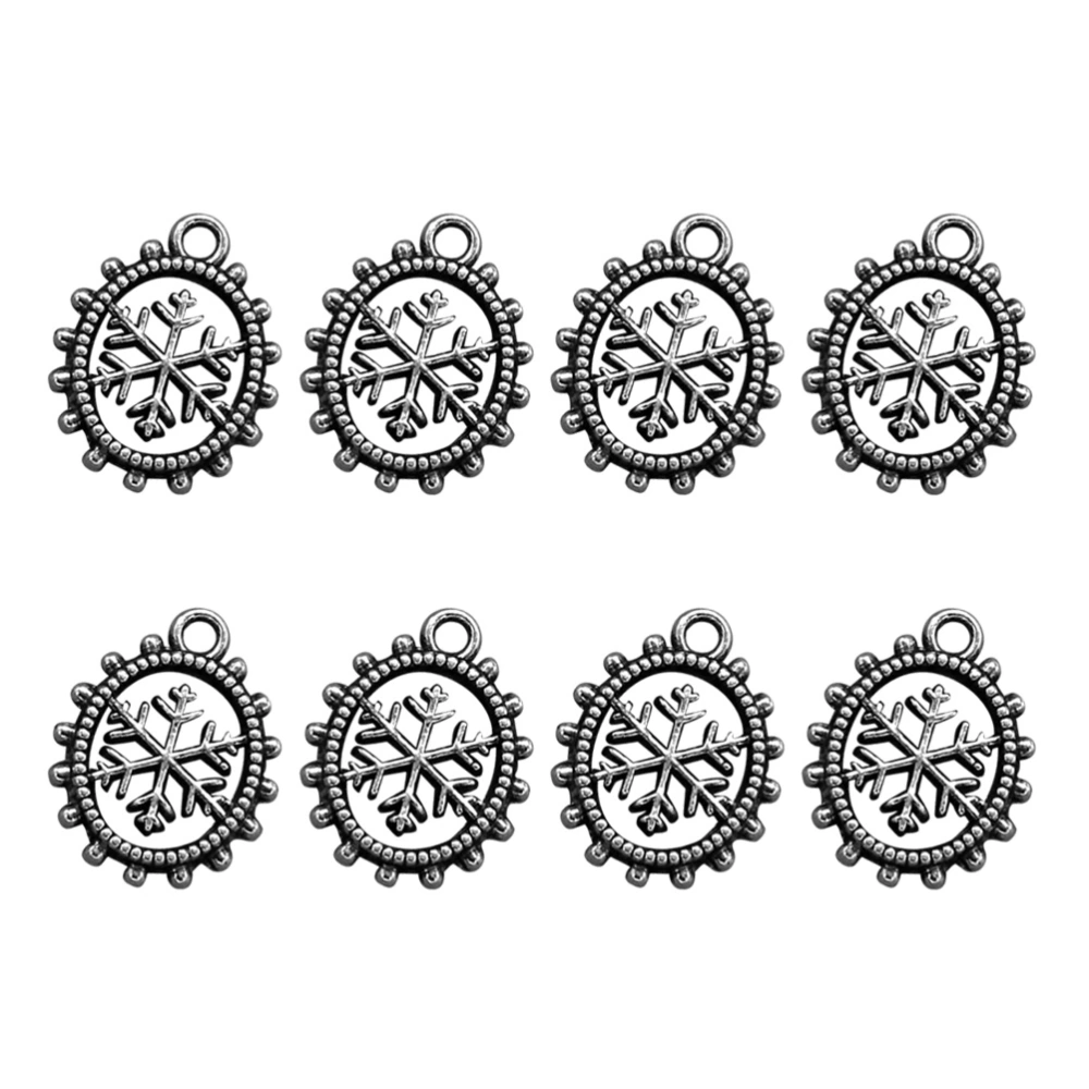 50pcs Alloy Hollow out Oval Snowflake Pendant Charms DIY Jewelry Making Accessories for Necklace Bracelet (Antique Silver)