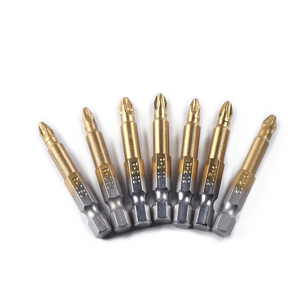 10 pcs 50mm Long Titanium Coated Hex PH2 Magnetic Screwdriver Bit Set
