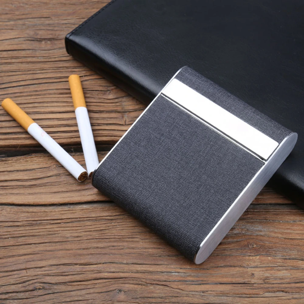 Cigarette Case Alloy Frame and Leather Cover Magnetic Closure(Black)