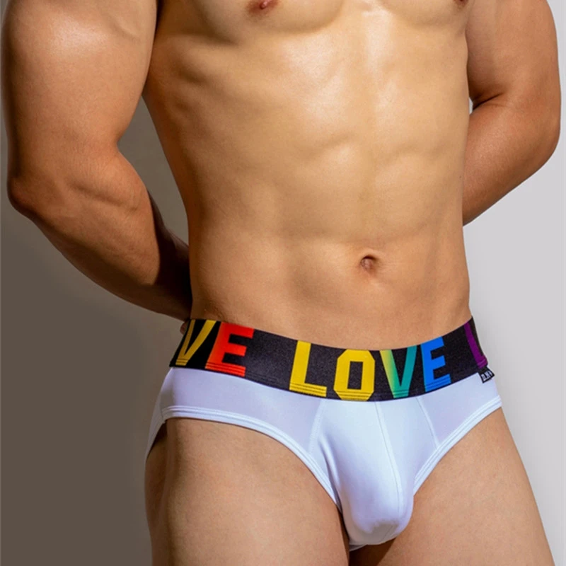 Men's Low Waist Solid Color Rainbow Belt Letter Briefs