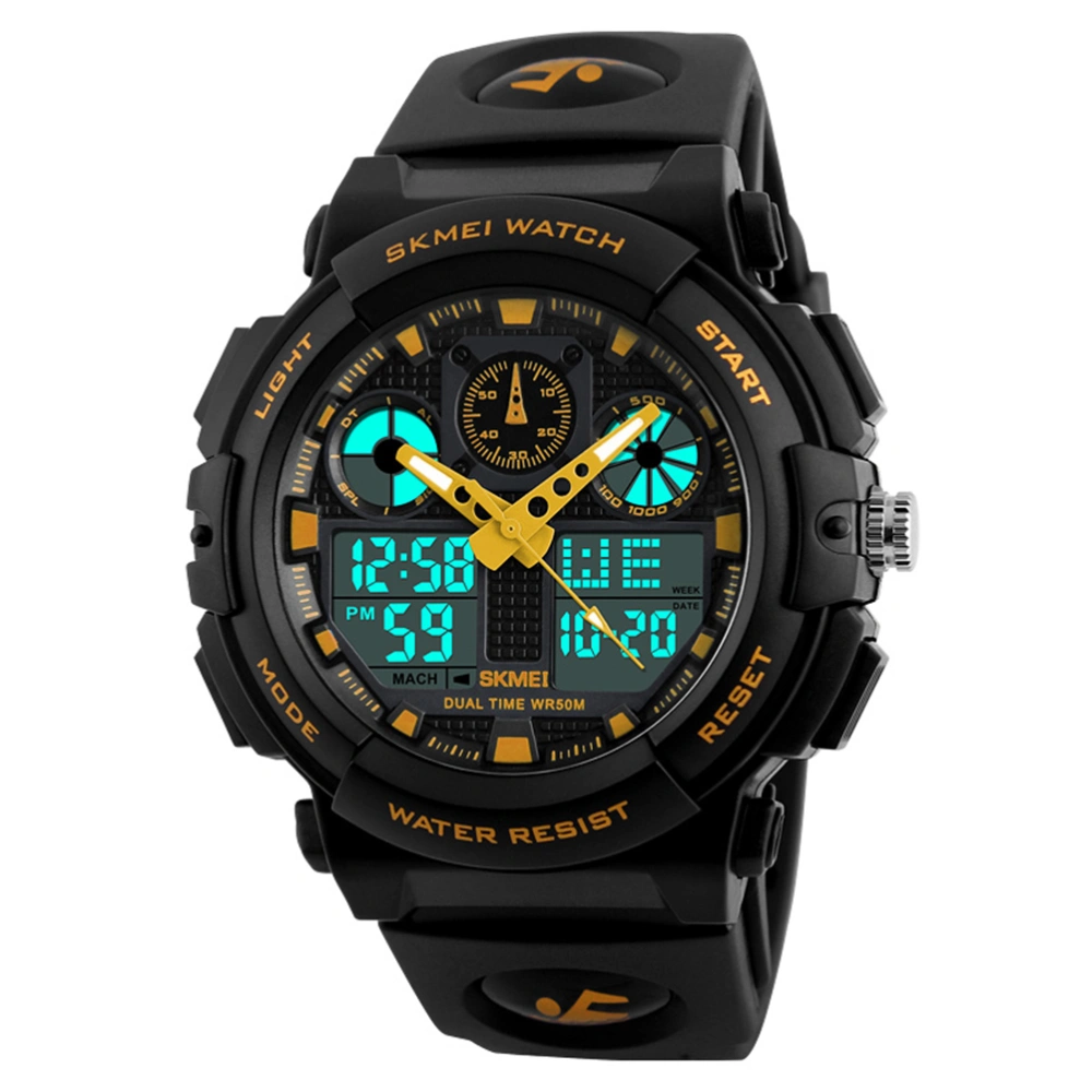 1270 Waterproof Men's Sports Watch Casual Military Analog Quartz Digital LED Watch Dual Display Double Time Chronograph Watch Man Wristwatch (Golden)