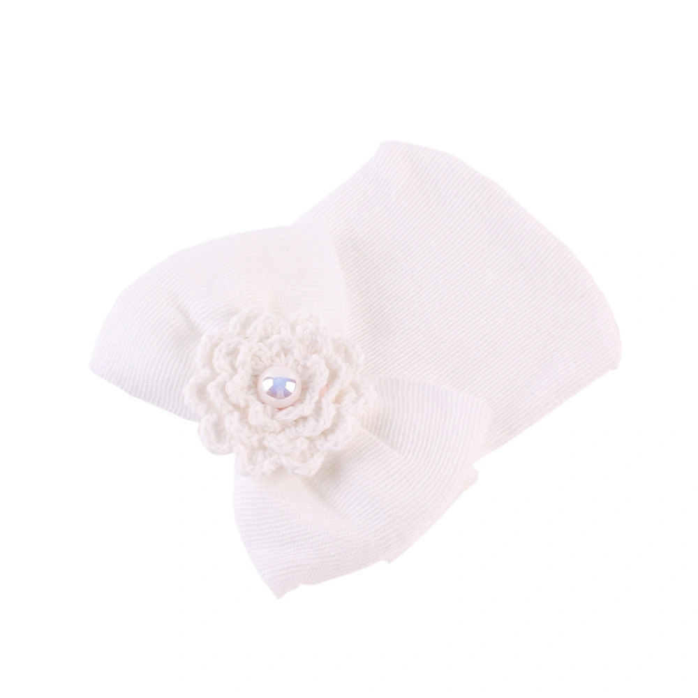 Infant Newborn Baby Flower Bowknot Hat Cotton Knit Beanie Nursery Hat (White)