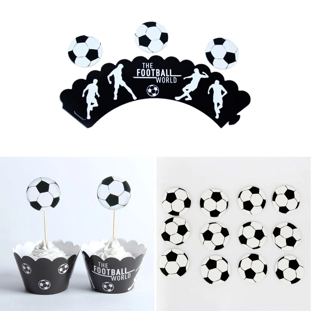 48Pcs Football Party Cake Toppers Wrappers Set Creative Soccer Pattern Cake Decoration Party Supplies (without Toothpicks)