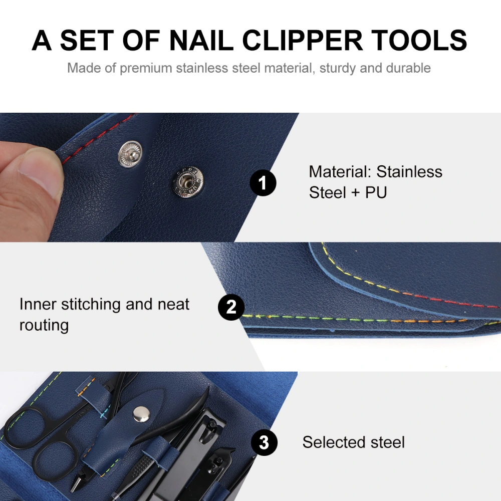 1 Set Nail Clippers Stainless Steel Leather Nail Clippers Nail Scissors Tool for Home Use (Blue)