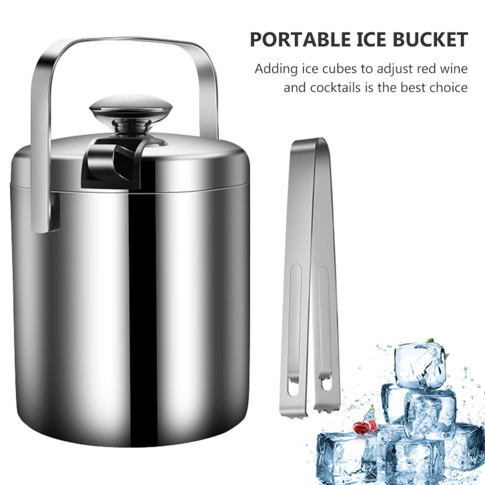 1 Set Stainless Steel Double Deck Ice Bucket Portable Ice Container (Silver)