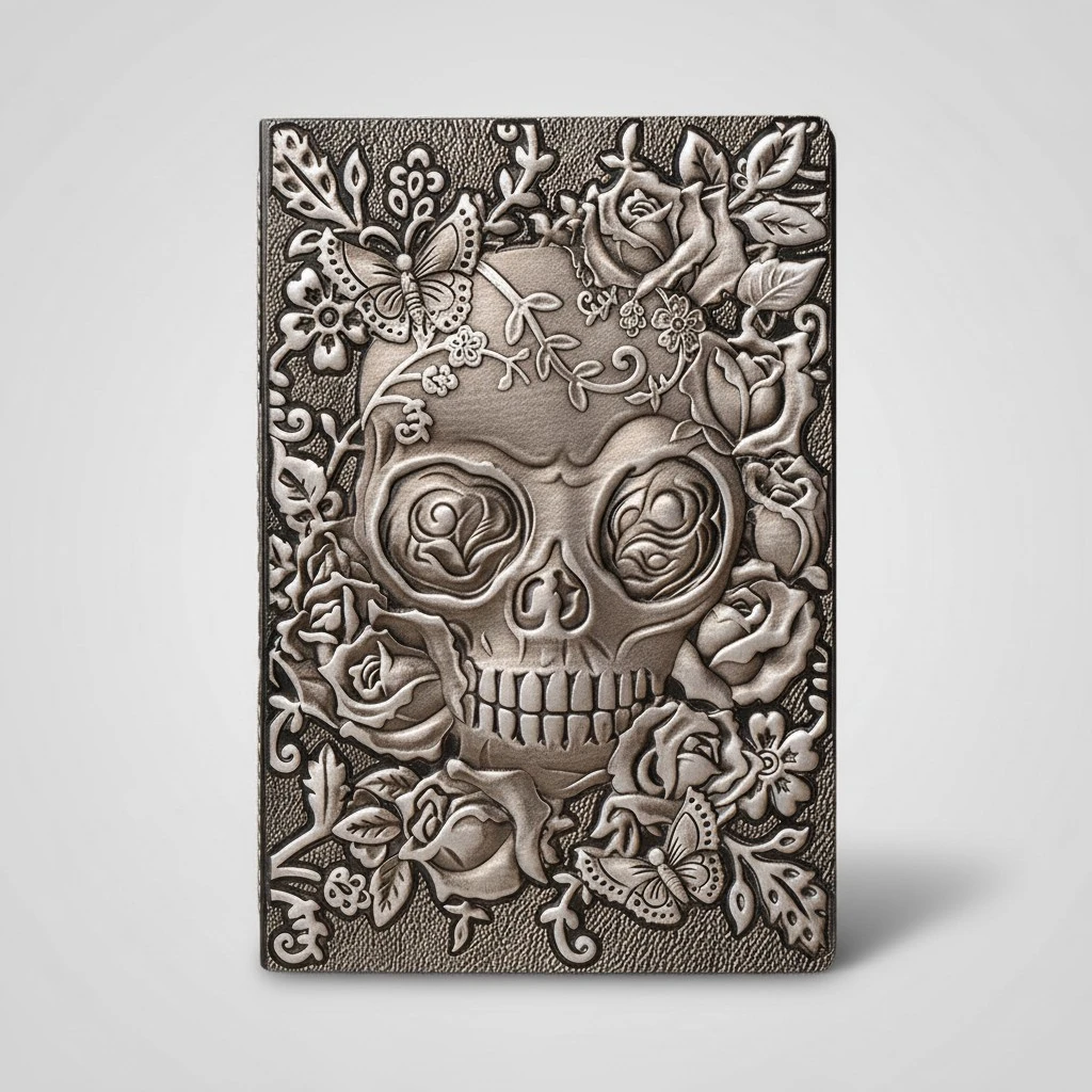 Embossed Skull Pattern Diary Notebook Hardcover PU Notebook Vintage Halloween A5 Diary Book (Random Style)