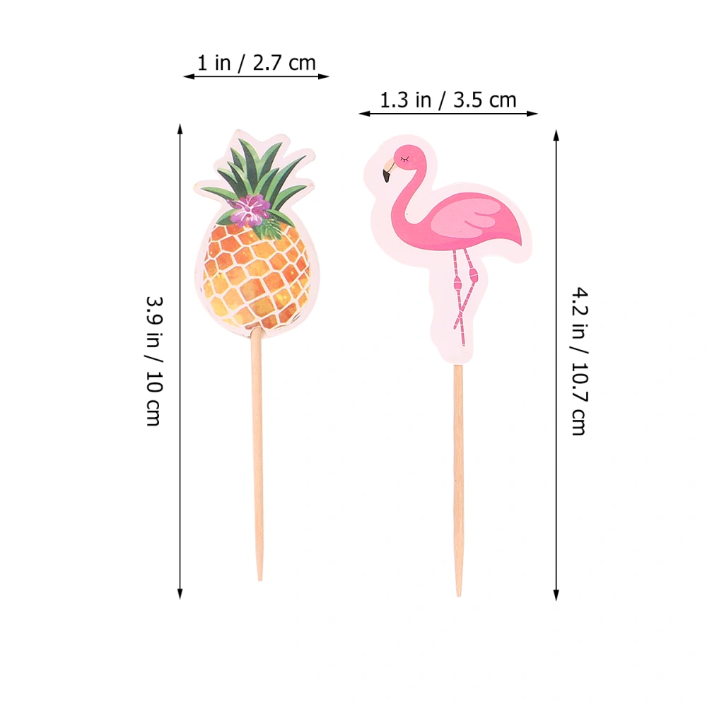 48pcs in 1 Set Hawaiian Party Cake Insert Tag Cake Toppers Pineapple Monstera Flamingo Cake Decoration(Assorted Color)