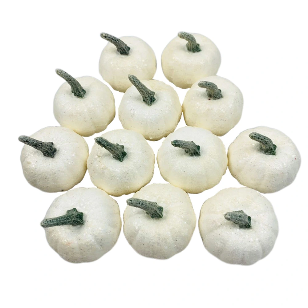 12pcs White Simulation Pumpkin Halloween Decoration Tool  Lifelike Glitter Pumpkins Table Props Party Supplies