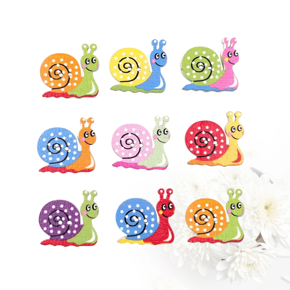 50pcs Printed Small Snail Shape Wooden Buttons Cartoon Wood Buttons Environmental Colorful DIY Buttons