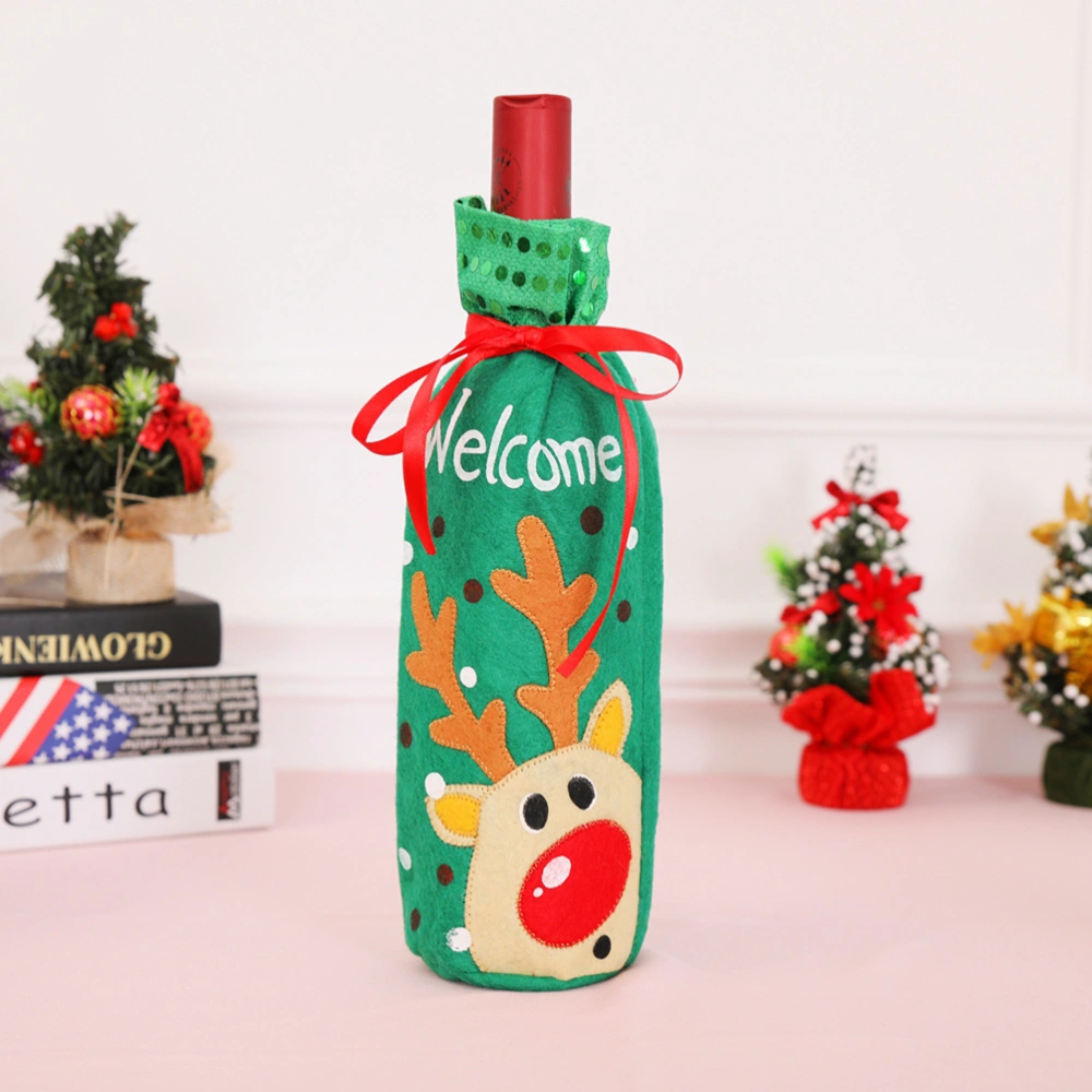 Christmas Wine Bottle Cover Holder Gift Bag Xmas Eve Dinner Table Decoration Candy Bags (Green Elk)