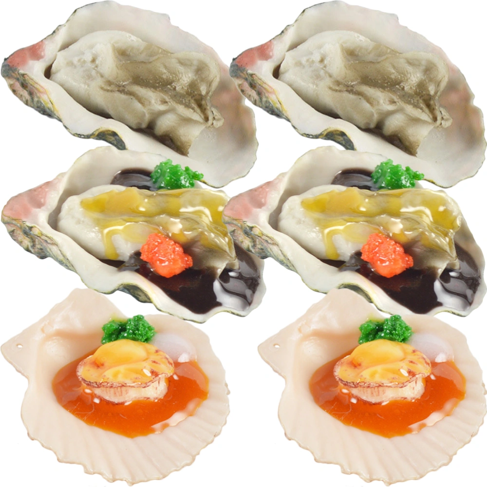 6Pcs Simulation Oyster Scallop Models Seafood Models Desktop Food Decors Scene Layout