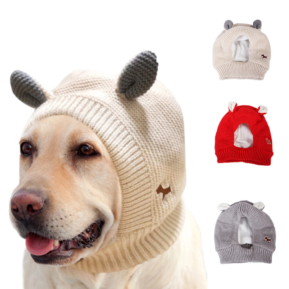 Adorable Rabbit Ear Hat Winter Warm Pet Headdress Party Knitted Photo Prop for Dog Puppy (Beige)