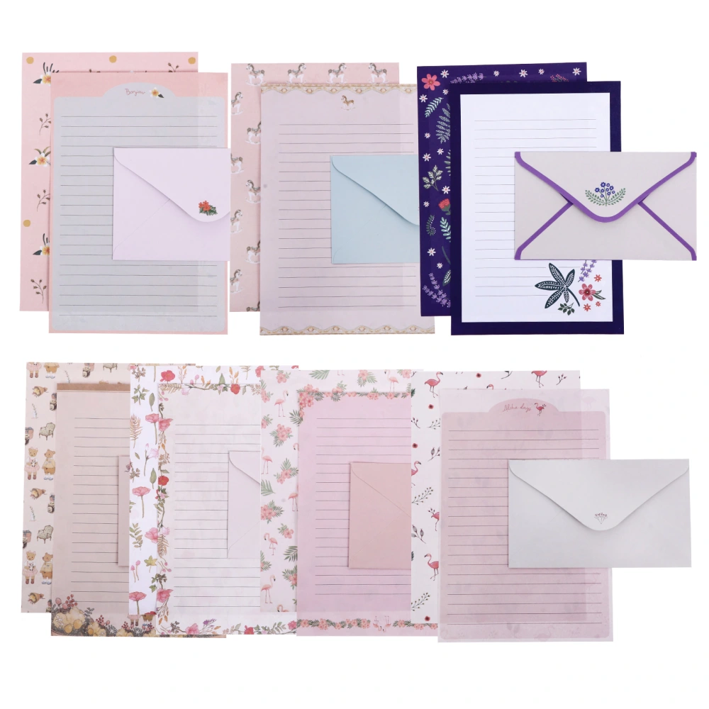 8 Sets Lovely Floral Letter Paper Cartoon A5 Writing Paper with Envelopes Kit