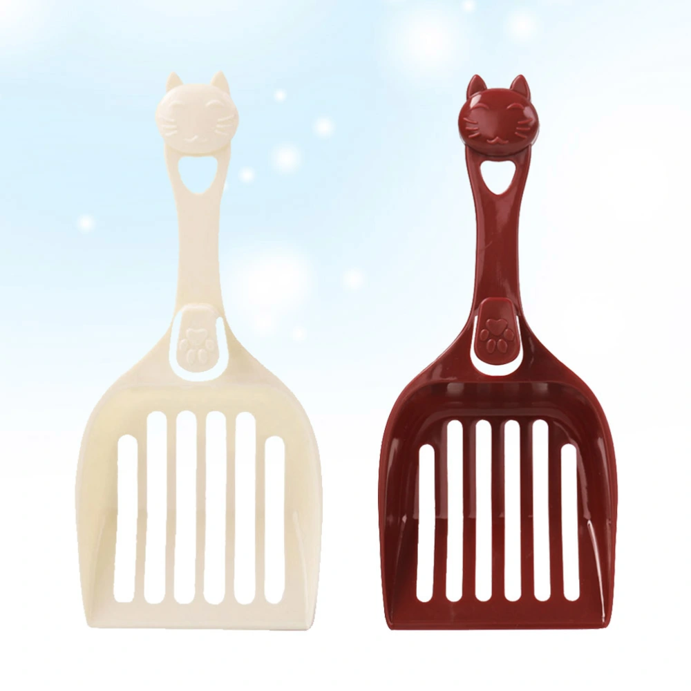 2pcs Durable Pet Dog Cat Plastic Cleaning Tool Puppy Kitten litter Scoop Cozy Sand Scoop Poop Shovel Product for Pets Cat Supplies(Wine Red,Off-white Color)