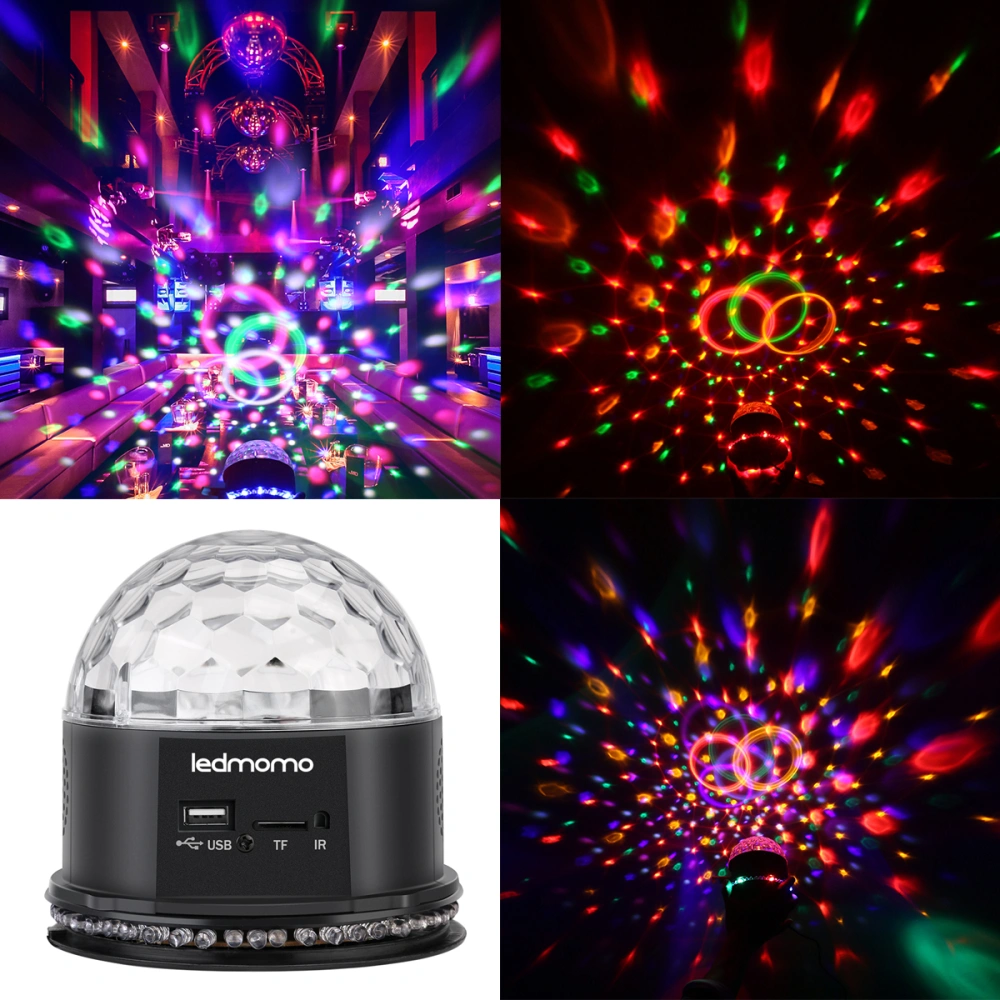 LEDMOMO Crystal Ball Light 6-Color Lights with MP3 and for Party Club Decoration with UK Plug (Black)