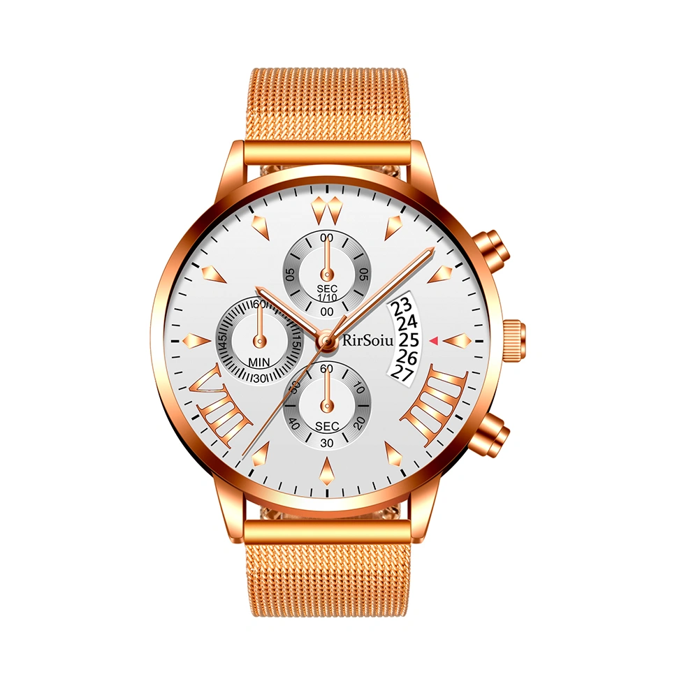 Mens Watches Waterproof Fashion Five Calendar Watch Three-eye Quartz Watch (Rose Gold)