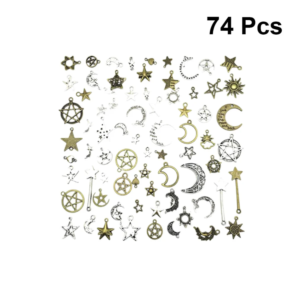 2 Pack/148 Pcs DIY Hanging Pendant Alloy Delicate Star Moon Shaped Pendants DIY Jewelry Making Accessories for Bracelets Necklaces