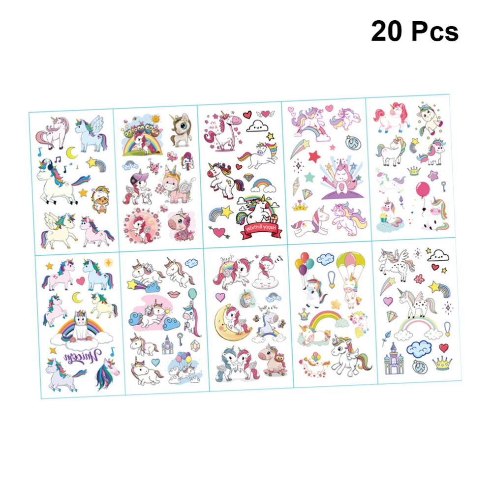 20 Sheets Unicorn Stickers Waterproof Cartoon Stickers Kids Temporary Tattoos Easter Stickers