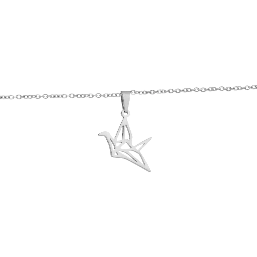 Fashion Hollow-out Paper Crane Shaped Ear Studs Necklace Set Neck Ear Jewelry Gift for Women Ladies Girls (Silver)