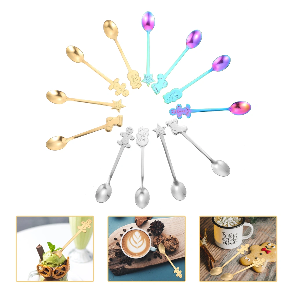 12pcs Stainless Steel Scoops Christmas Gift Spoons Portable Cutlery (Assorted Color)