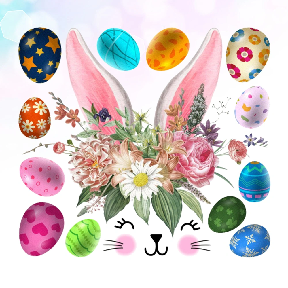 Easter Wall Sticker Smiling Bunny and Egg Sticker Self-adhesive Flower Wall Decal PVC Background Accessories for Easter Home Kids Bedroom Decor