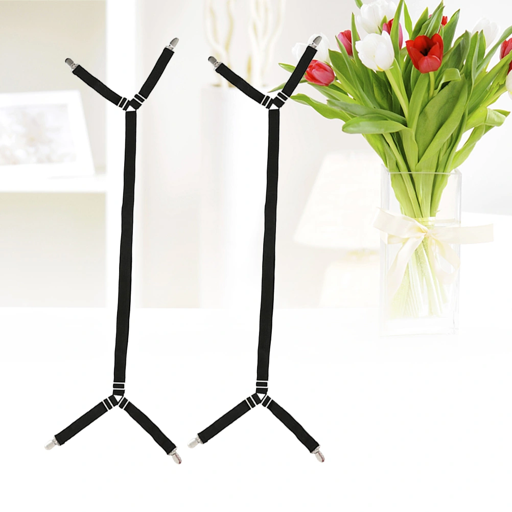 2pcs Multifunction Bed Sheet Fasteners Anti-skid Clasp Bedspreads Tablecloths Fixed Clip Elasticized Buckle(Black)