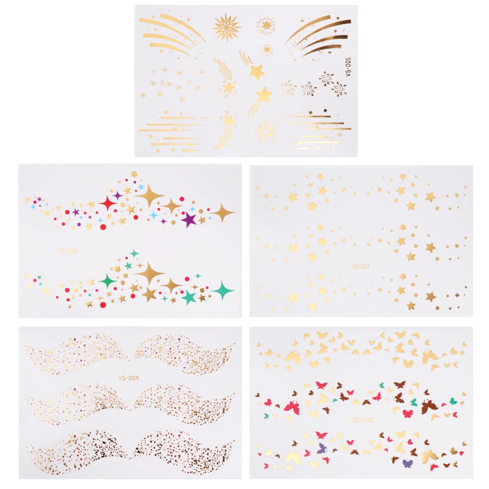 5 Sheets Waterproof Tattoos Gold Foil Sticker Temporary Halloween Stickers